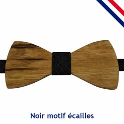 Nœud papillon bois enfant noir motif écailles