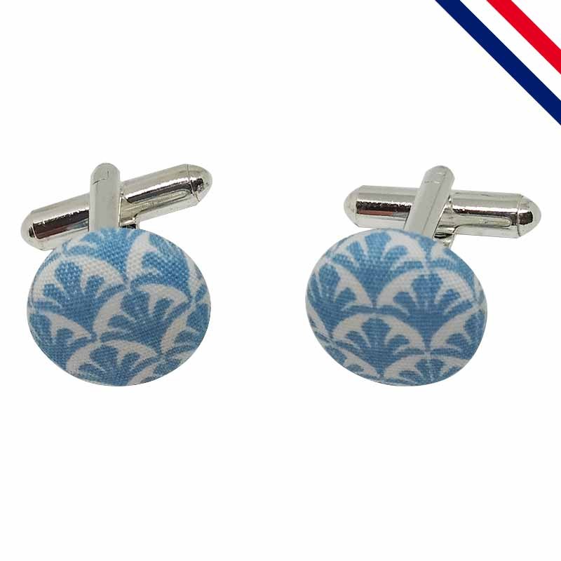 Boutons de manchette bleu clair à motif vagues japonaises - Chenôve