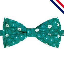 Nœud papillon pour enfant ou bébé bleu canard à motifs Asanoha blancs et noirs