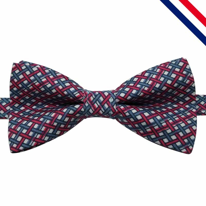 Nœud papillon pour jeune garçon ou bébé bleu et rouge à motif tressé - Pernand Vergelesses