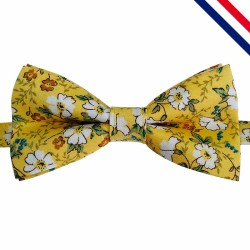 Noeud papillon pour enfant jaune à fleurs blanches