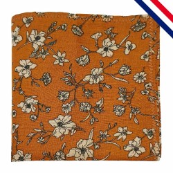 Pochette de costume marron camel fleurie beige