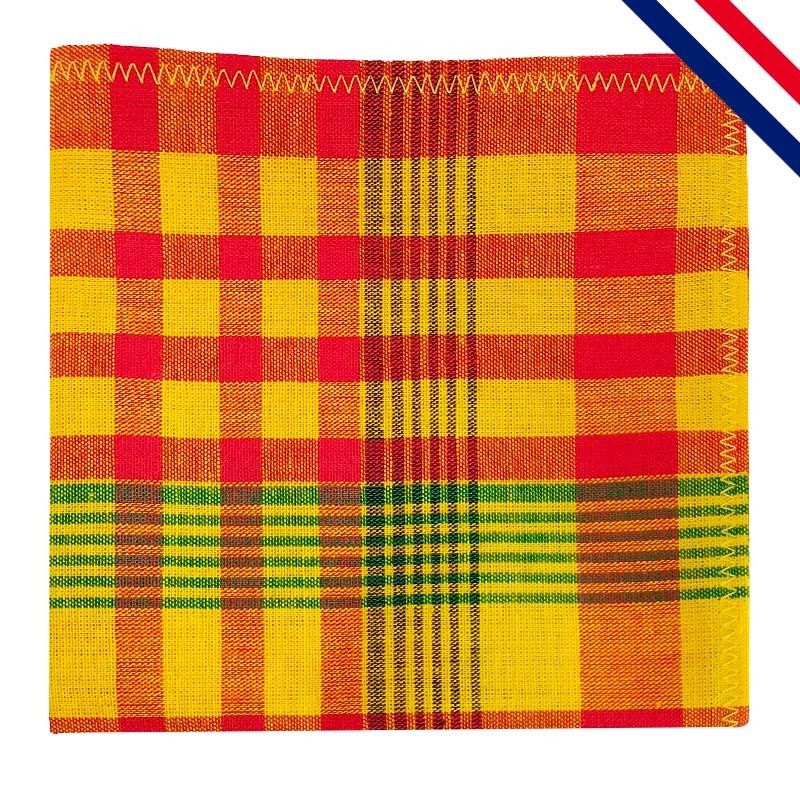 Pochette de costume en madras jaune, orange, rouge et vert