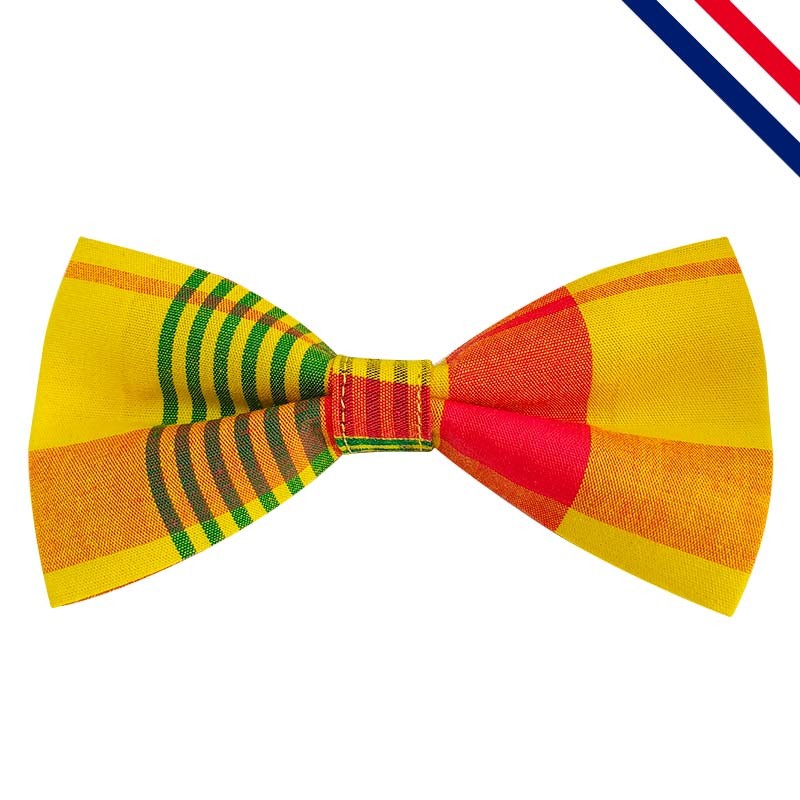 Nœud papillon pour enfant en madras jaune, orange, rouge et vert