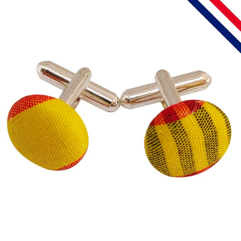 Boutons de manchette en madras jaune et rouge